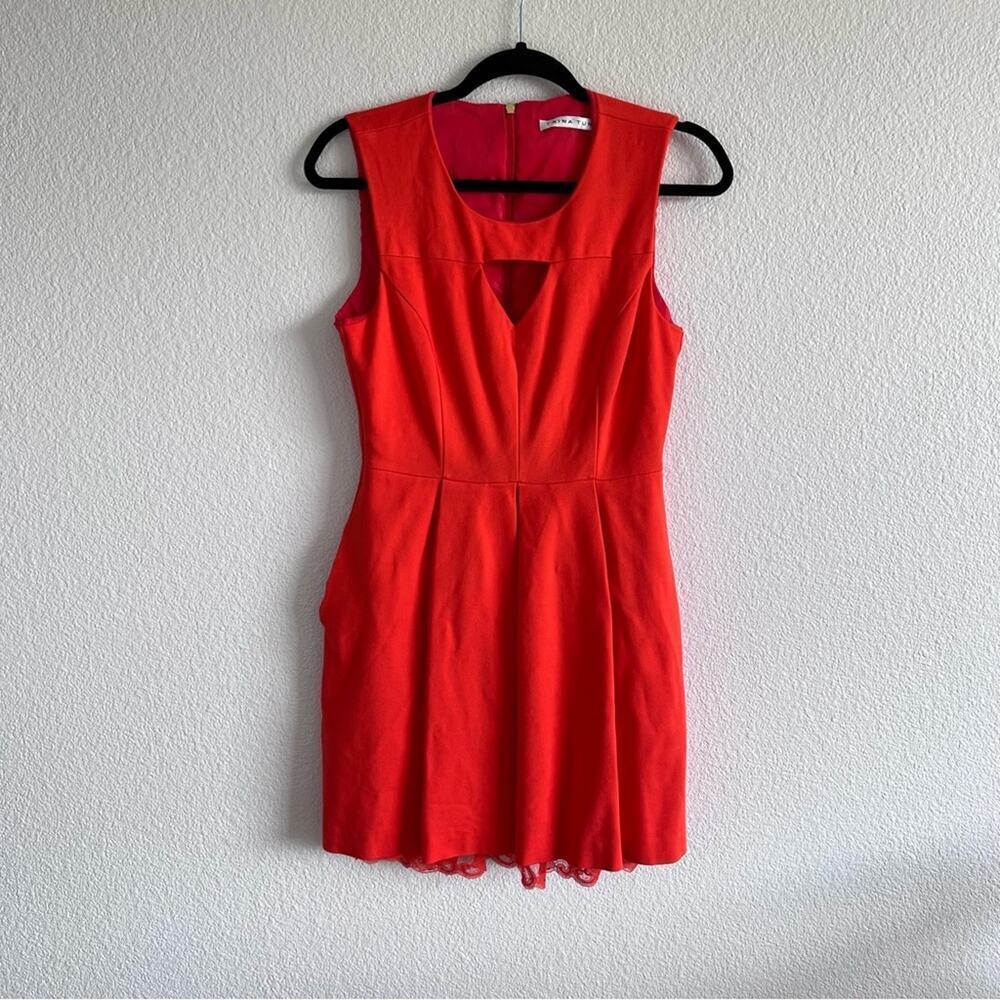 Trina Turk Lenci Fit and Flare Dress Orange‎ Pleated Lined